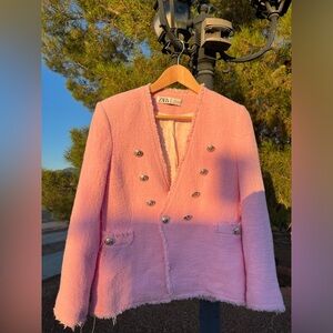 ZARA PINK BLAZER TWEED WITH METALLIC BUTTONS COAT JACKET
